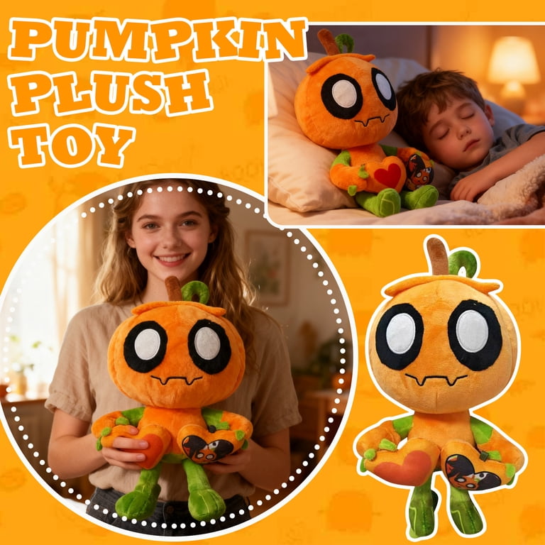 Glow-in-the-Dark Pumpkin Head Plush Toy - Soft Halloween Doll For Decor & Gifts, Ages 3+