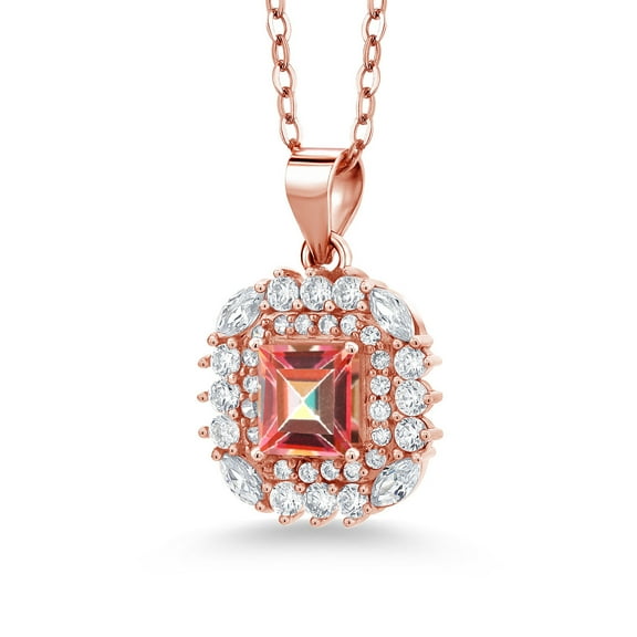 Gem Stone King 1.80 Ct Ecstasy Mystic Topaz 18K Rose Gold Plated Silver Pendant with Chain