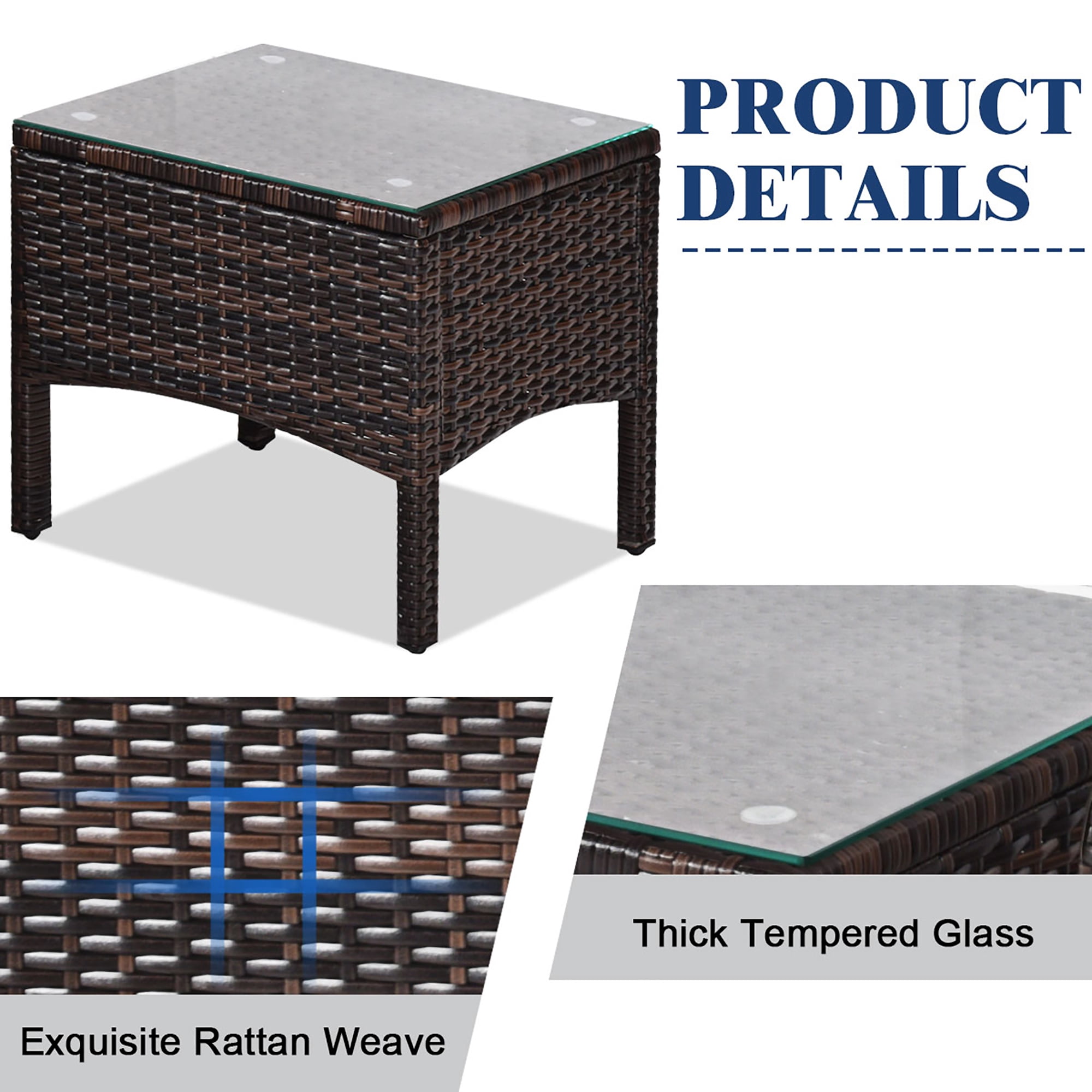 Costway 3PCS Outdoor Rattan Conversation Set Patio Garden Cushioned Sofa Chair Black