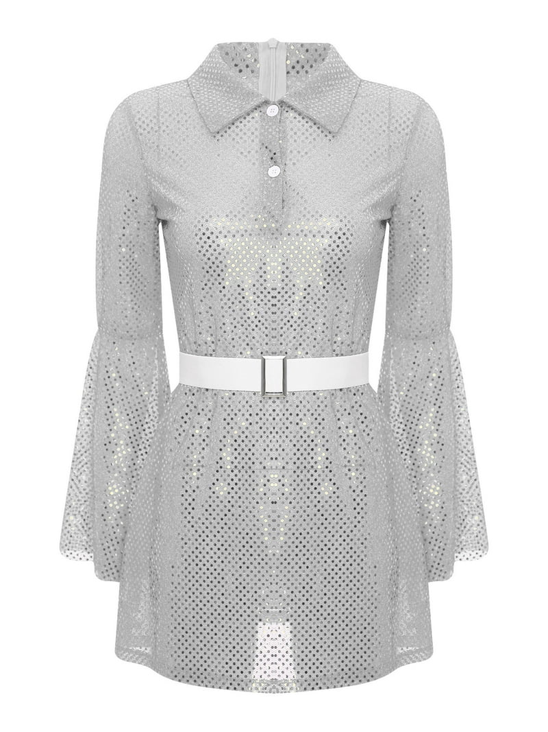 disco dress long sleeve Mirror Disco Long Sleeve Dress With Shorts, Sequin Performance Costume, Rave Outfit, Party Dress