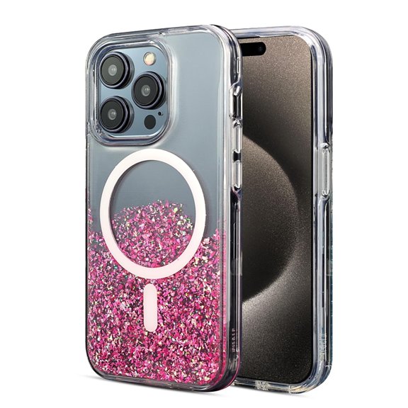 Funda MYBAT Dazzle Mag para iPhone 15 PRO - Rosa Brillos