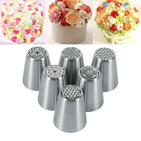 OTVIAP Cake Piping,6PCS Stainless Steel Flower Cake Icing Piping Nozzles Decorating Tips Pastry DIY Baking Tools Icing