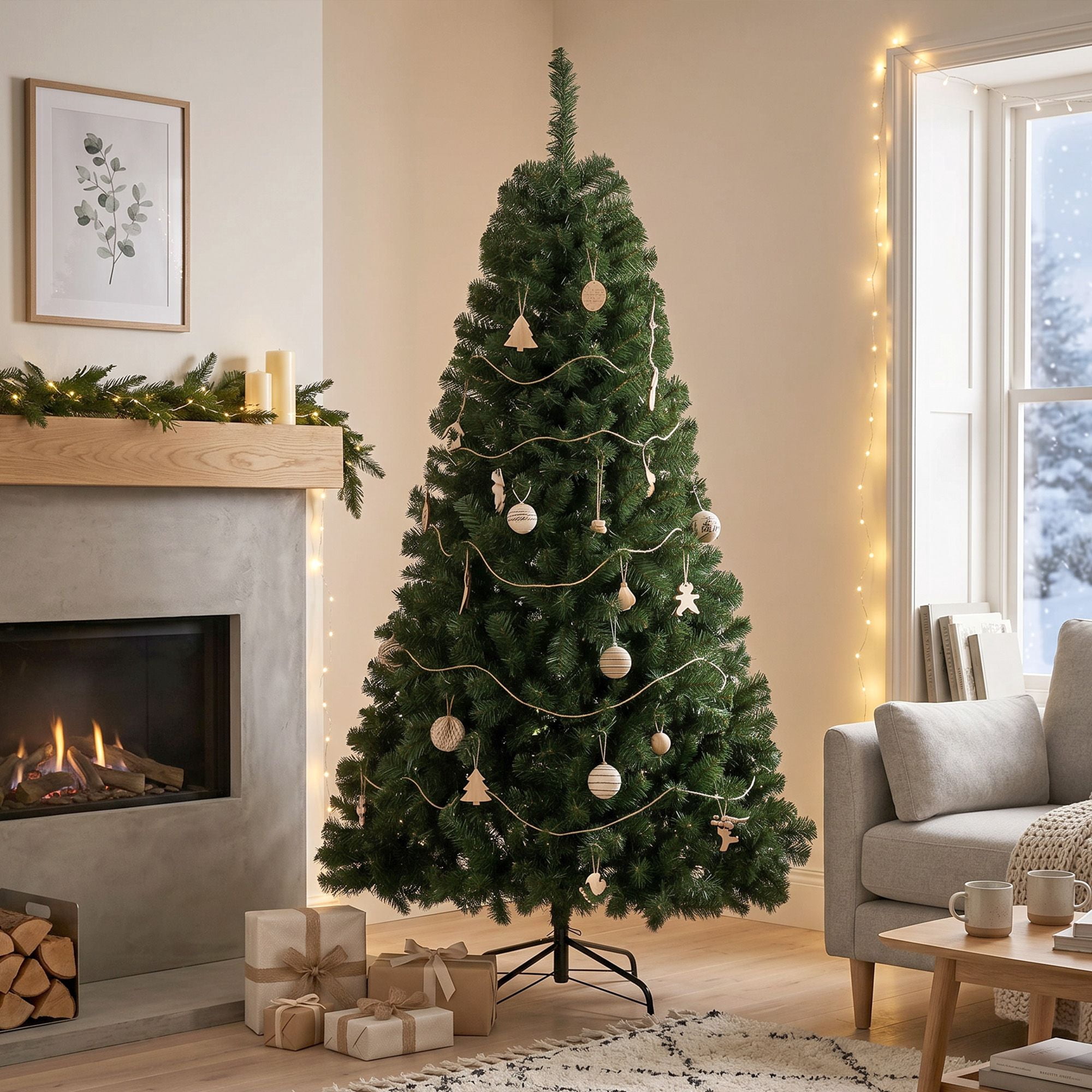 6 ft Artificial Christmas Tree, Norway Spruce Tree, Hinged Xmas Tree with Metal Stand