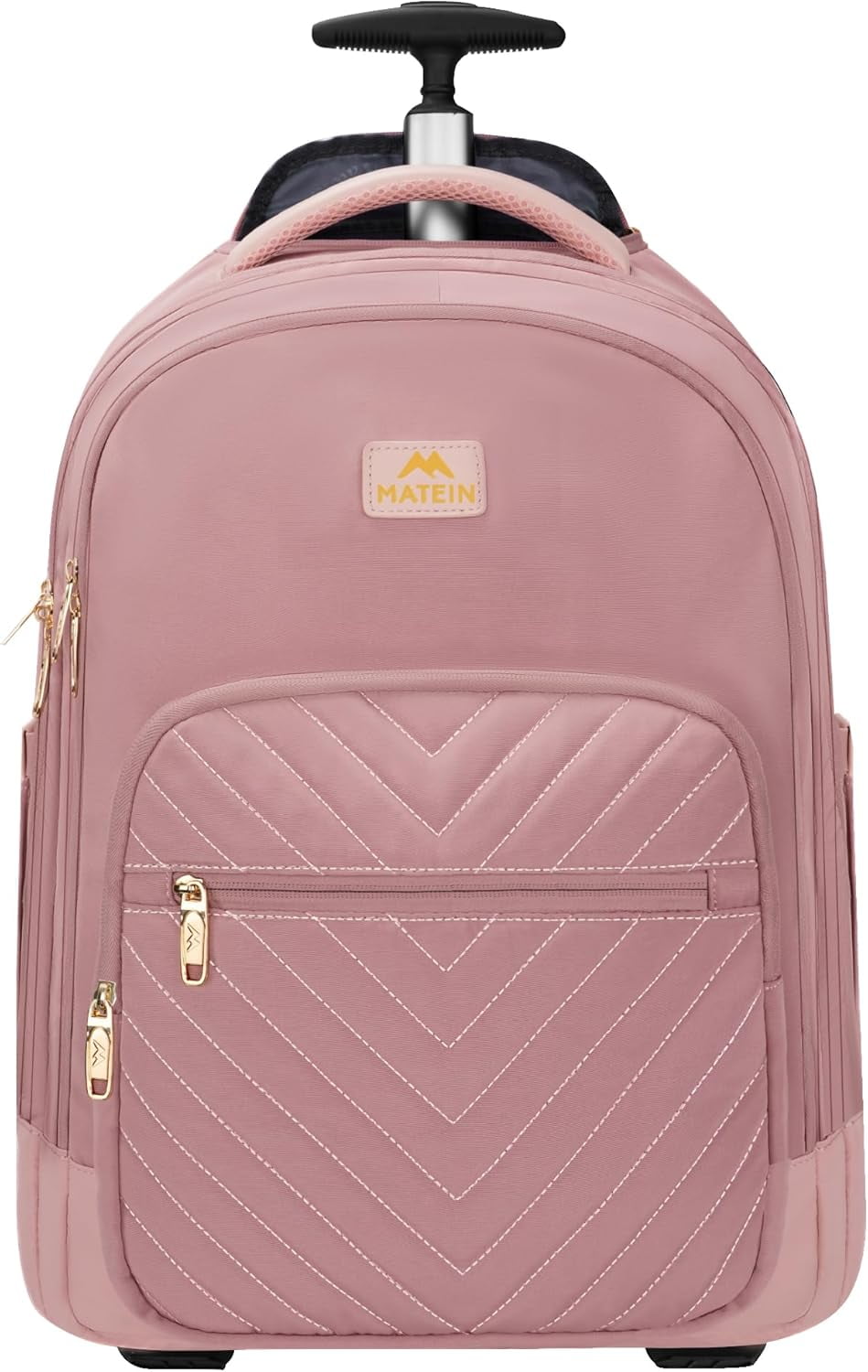 Matein Rolling Travel Backpack for Women, 17 inch Waterproof Carry on Luggage Bag with Wheels , Pink