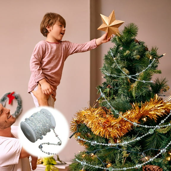 JWshufel Christmas Decorations Christmas Garland Plastic Bead Chain DIY Jewelry Accessories Easy to Cut Suit for Tree Mantel Wedding Party Elegant Touch Create Festive Holiday Atmosphere 3.9in White