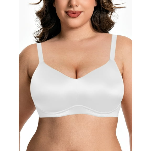 Deyllo Women Wireless Seamless Full Coverage Bra Minimizer Underwire Bralette White Crisscross Back Daily Bra Clothes Size 38D