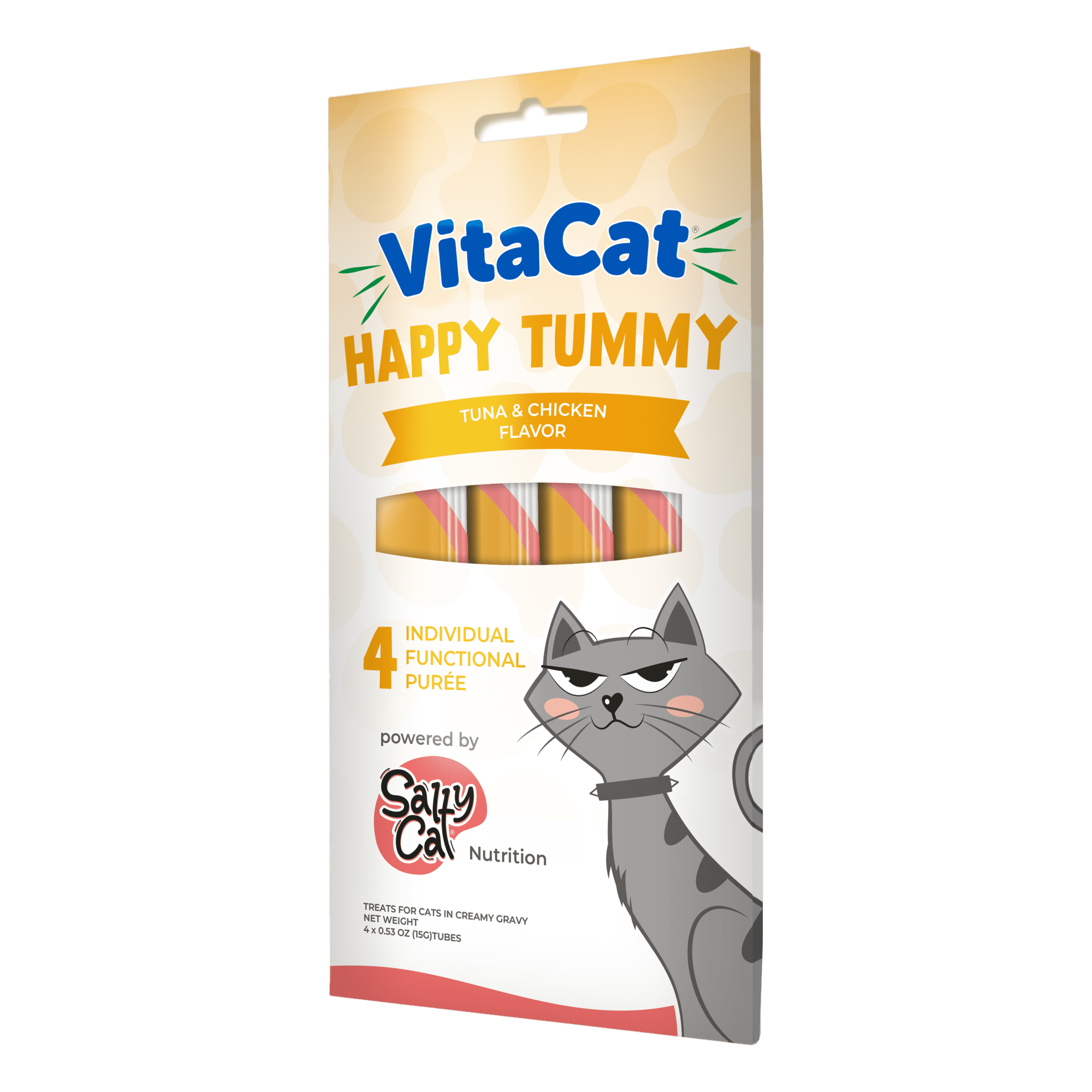 (12 pack) Salty Cat by VitaCat Happy Tummy Tuna & Chicken Soft Treats for Cats, 60g Pouch (4 Pack)