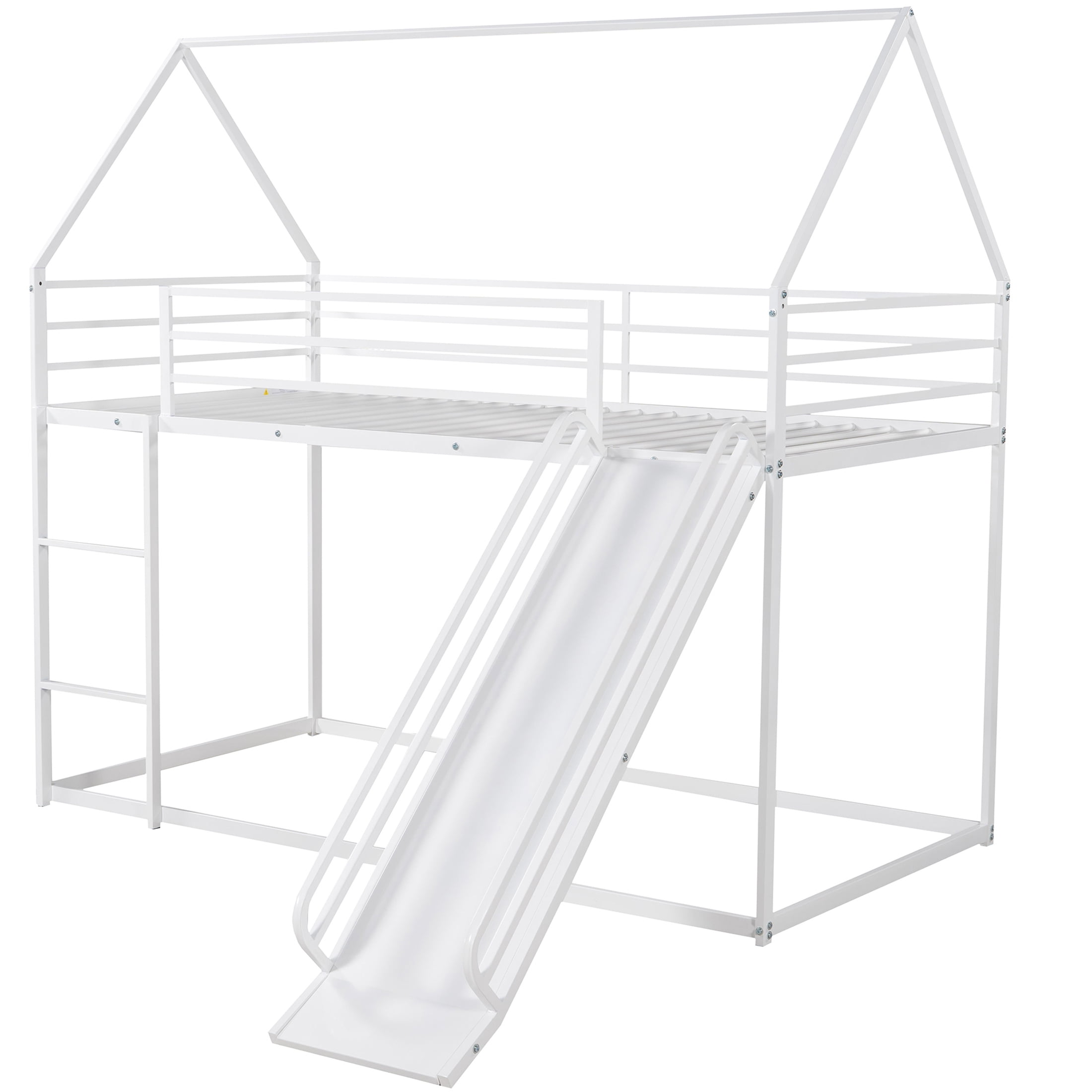 Aukfa Metal Bunk Bed with Slide, Twin over Twin, House Shape Loft Bunk Bed for Kids, White