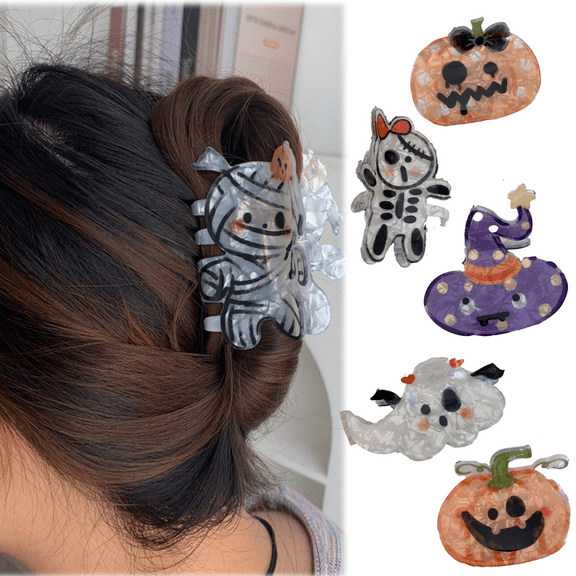 Yoyauz Halloween Hair Clip, Suitable For Thick And Thin Hair, Pumpkin Ghost Bat Design Hairstyle Accessories, Halloween Party Gift