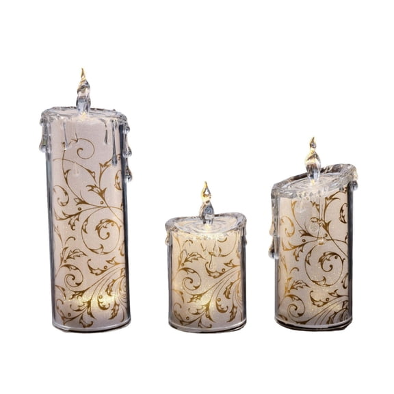 Icy Giftware LED Lighted Glitter Swirly Leaves Candles - 9.5" - Gold and White - Set of 6
