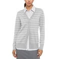 thumbnail image 2 of Uvplove Women Long Sleeve Soft Basic Knit Cardigan Sweater,Striped grey white,S,(S-3XL), 2 of 7