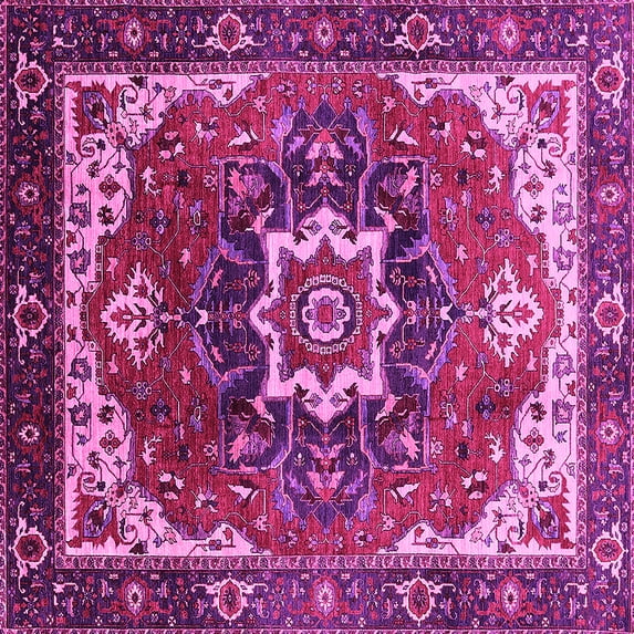 Ahgly Company Indoor Square Oriental Pink Industrial Area Rugs, 5' Square