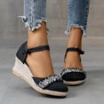 thumbnail image 5 of CAICJ98 Women Shoes Topic Open Toe Buckle Ankle Strap Espadrilles Flatform Wedge Casual Sandal,Black, 5 of 5