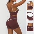 thumbnail image 4 of PISONIC Women 2 Piece Workout Sets Color Block Sports Bras Crossover Leggings Set Workout Tracksuit Yoga Outfits, 4 of 7
