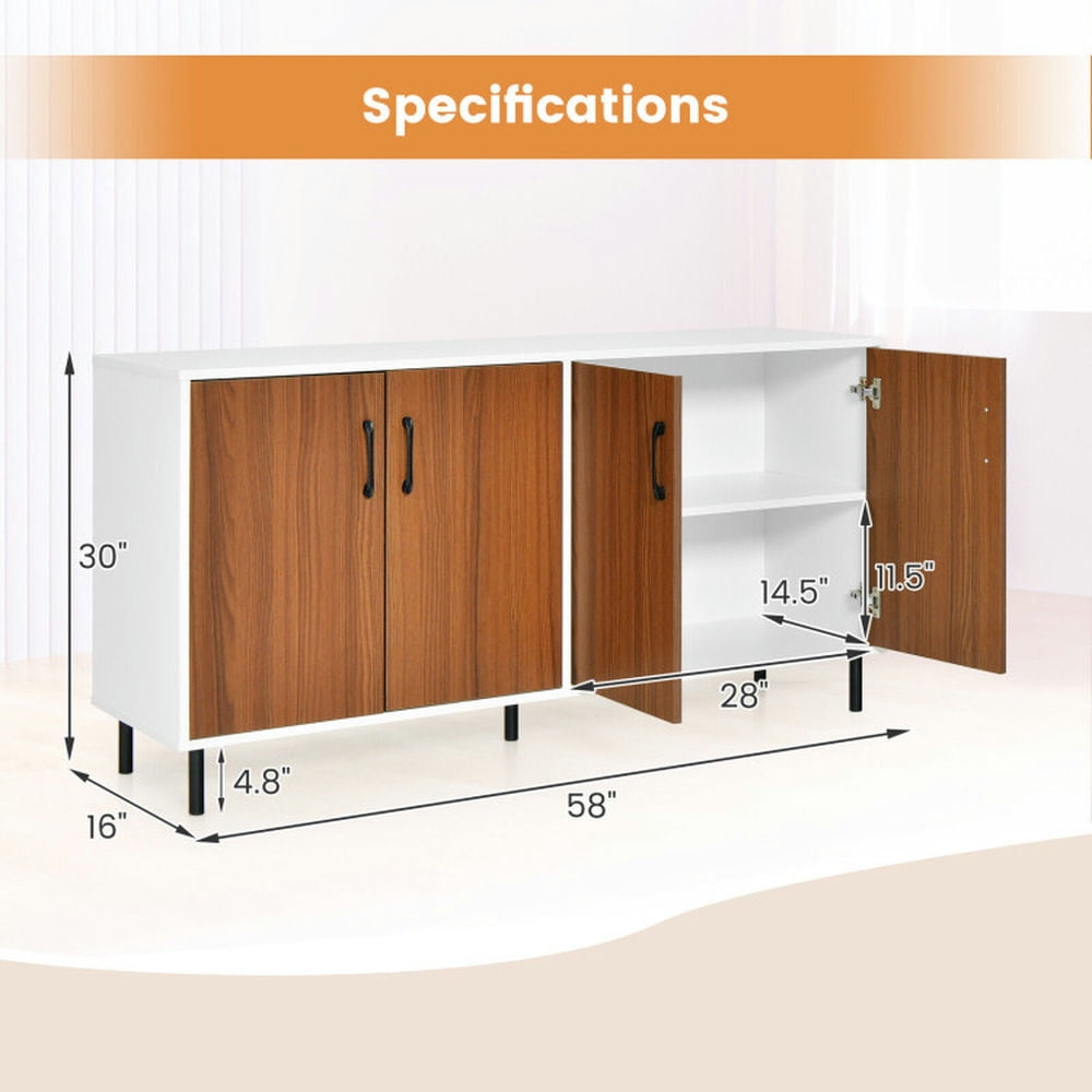Finihen Kitchen Storage Cabinet, Buffet Sideboard, 4-Door Kitchen Buffet Sideboard for Dining Room and Kitchen, for Dining Room, Kitchen, Living Room, White Finihen Kitchen Storage Cabinet, Buffet Sideboard, 4-Door Kitchen Buffet Sideboard for Dining Room and Kitchen, for Dining Room, Kitchen, Living Room, White