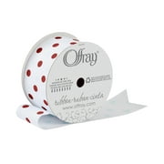 Offray Ribbon, Light Red Dot on White 1 1/2 inch Grosgrain Polyester Ribbon, 9 feet