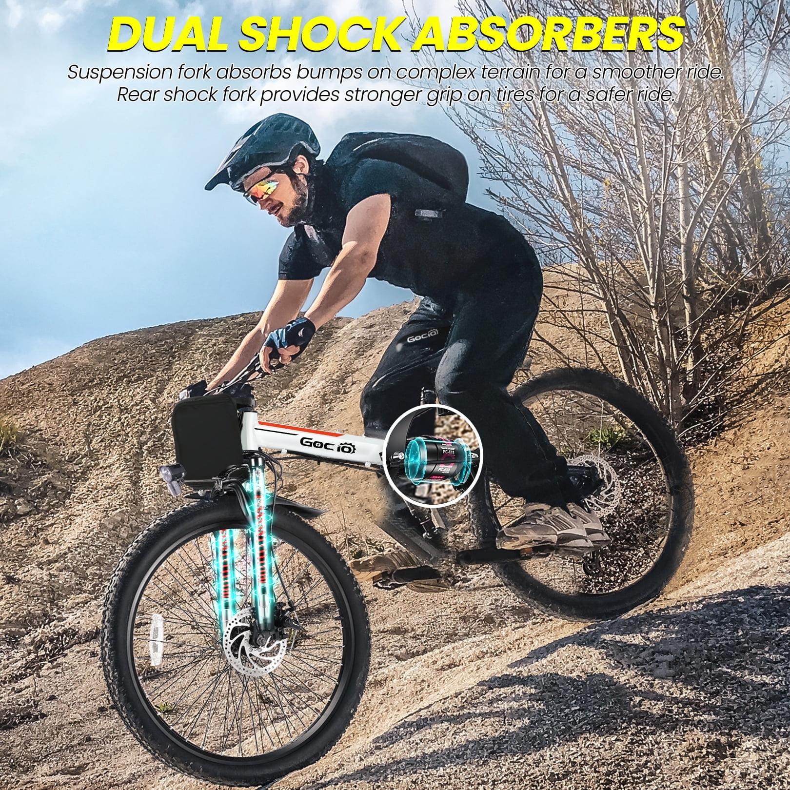 Gocio 26" Folding Electric bike for Adults, 750W Peak Motor 48V 7.8Ah Battery, 21 Speed Mountain Ebike, UL2849