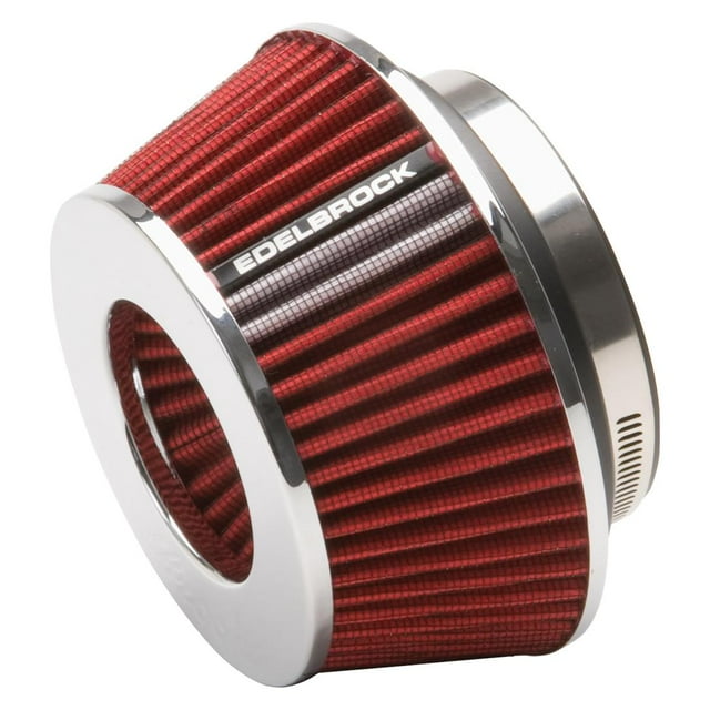 Edelbrock Air Filter 43611 Red; Round Tapered; 3.70 Inch Height; 3.00/3.50/4.00 Inch Inlet Adapter Rings; With Chrome Top And Base