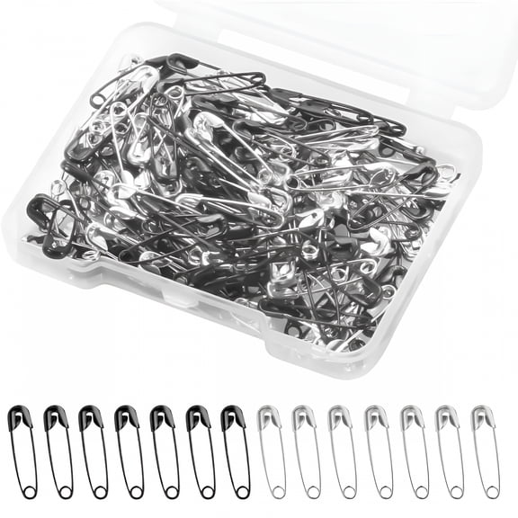 VANIDO 19 MM Safety Pins,150 Pieces Safety Pins,Metal Mini Safety Pins for Clothing,Curved Safety Pins,Craft Sewing Hemming Craft,Rust Resistant,Jewelry DIY (Silver,Black)