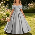 thumbnail image 7 of Girls Off Shoulder Big Bow Maxi Formal Dress A Line Satin Long Gown Kids Wedding Birthday Party Dress Silver 7-8 Years, 7 of 7