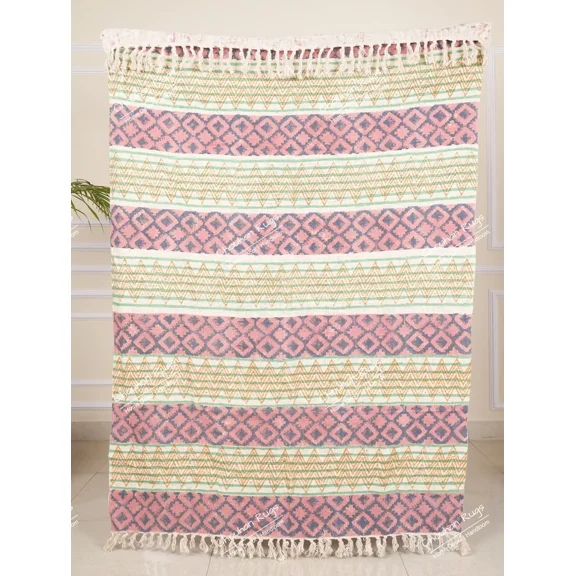 Handmade Bohemian Cotton Throw Blanket, Indian Classic Hand Loomed Block Printed Throws, Sofa Cover, BedSheet,Curtain, Home Decor