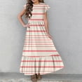 thumbnail image 4 of Spazoro Kids Girls Dresses, Striped Round Neck Short Sleeve Fashion Princess Dress for Child Girls Beige Size 7-8T, 4 of 7