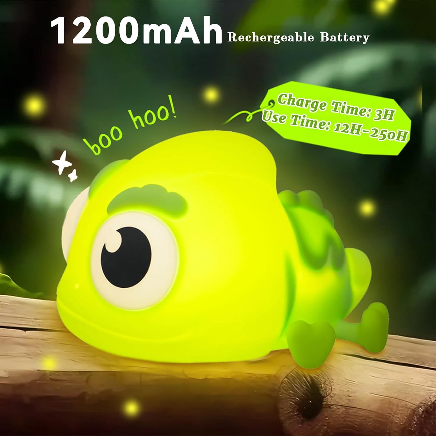 CATPAN Big Head Chameleon Night Light for Kids, Cute Green LED Lizard Light for Baby Nursery Gifts for Boys and Girls, 3 Level Tap Adjust Silicone Chameleon Lamp Rechargeable Kids Lamp with Timer