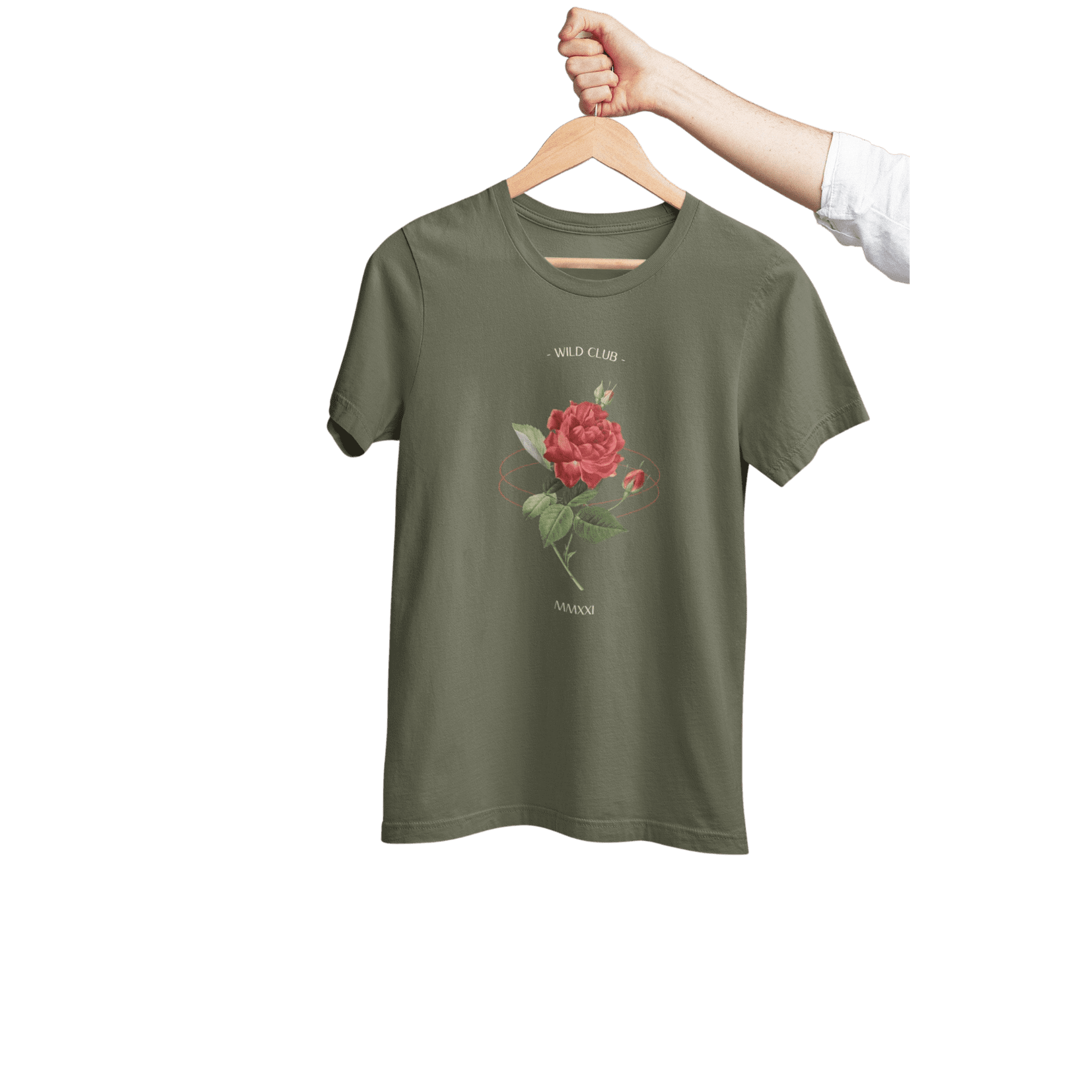 kiMaran Flower T-Shirt Red Rose Clipart WILD CLUB MMXXI Unisex Short Sleeve  Tee (Military Green XL)