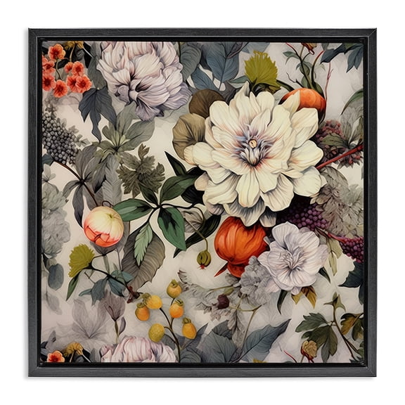Stupell Industries French Country Vintage Blooms & Fruit Black Floating Frame Canvas Art, 18 x 18, by Lazar Studio