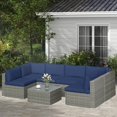 thumbnail image 3 of Mayincolor 7 Piece Patio Furniture Sets All Weather Gery PE Wicker Couch Sofa with Glass Table, Removable Navy Cushions, 3 of 10