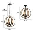 thumbnail image 3 of LNC 3-Light Matte Black and Brown Wood Globe Shape Chandelier For Foyer and Dining Room, 3 of 13