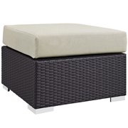 Modern Contemporary Urban Design Outdoor Patio Balcony Square Ottoman, Beige, Rattan