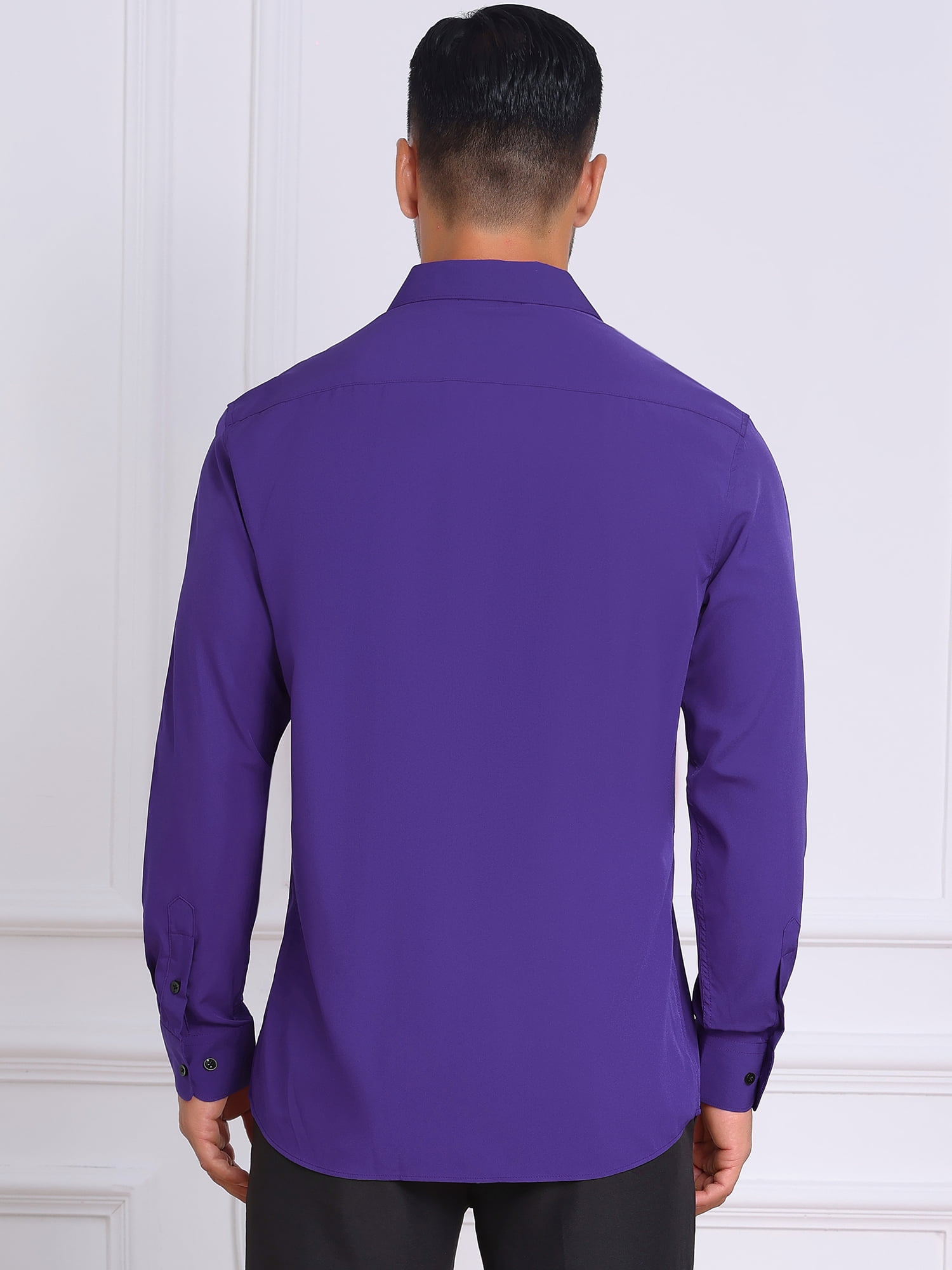 DARING DIVA Men's Solid Color Button Down Long Sleeves Stretch Shirts S Purple