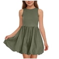 thumbnail image 2 of Spazoro Girls Skater Dress, Sleeveless Solid Stretchy Crew Neck Casual A-Line Dresses Army Green Size 10, 2 of 6