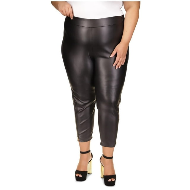 Michael Kors Womens Faux-Leather Tapered Leggings Casual Pants, black, Plus Size, 3X