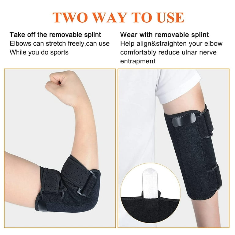 Elbow Brace,Comfortable Night Elbow Sleep Support,Elbow Splint, Adjustable  Stabilizer with 2 Removable Metal Splints for Cubital Tunnel