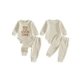 thumbnail image 2 of RUINIXCW New To The Cousin Crew Newborn Baby Boy Hospital Coming Home Outfit Infant Baby Boys Fall Winter Clothes Long Sleeve Waffled Romper and Pants Hat Set, 2 of 9