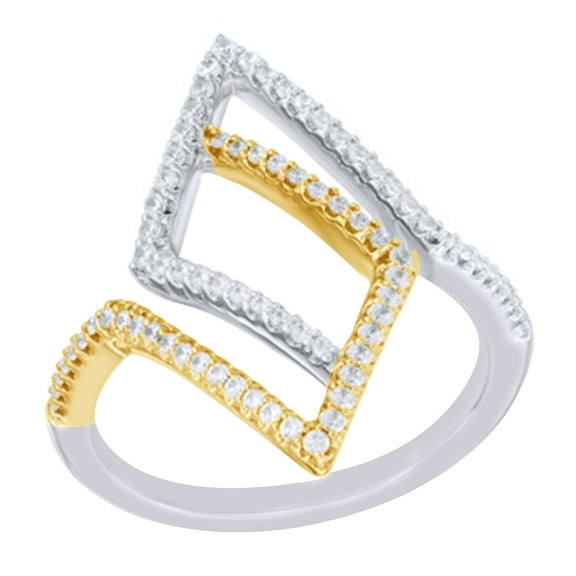 AFFY White Natural Diamond Open Geometric Ring in Two-Tone 10k White Gold (0.33 Cttw)