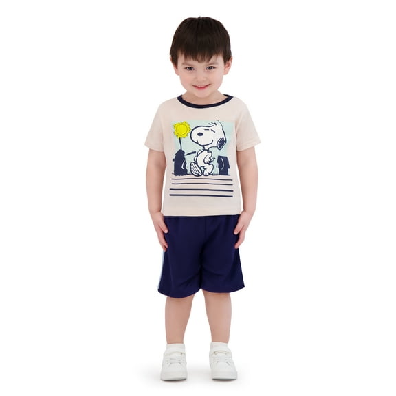 Snoopy Toddler Boy 3 Piece Blue Short Set, Size 2T-4T