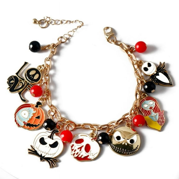 Women Retro Punk Metal Enamel Pumpkin Ghost Charms Chain Bracelet Halloween Party Jewelry Gifts