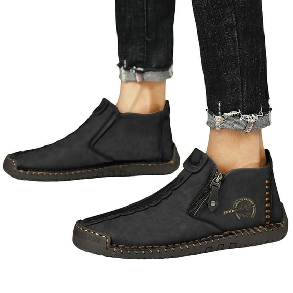 Stitching Ankle Boots for Men Winter Fall Casual Non Slip Side Zipper Walking Oxfords Work Short Booties High Top Fashion Sneakers