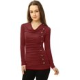 thumbnail image 3 of Women's Cowl Neck Long Sleeves Buttons Decor Ruched Top, 3 of 6
