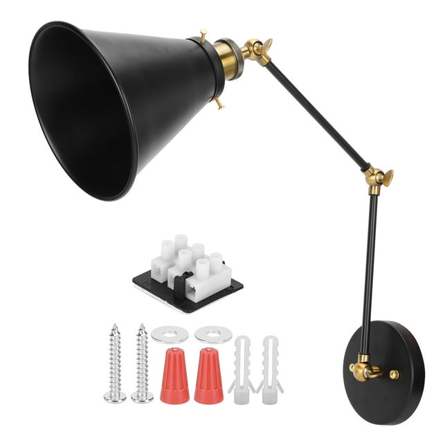 LIYJTK Vintage Industrial Adjustable Swing Arm Wall Sconce Black E27 Plug In