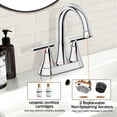 thumbnail image 5 of KINGTACK Bathroom Faucet 3 Hole, 4 Inch Bathroom Sink Faucet, Stainless Steel Lead-Free 2-Handle Centerset Faucet with Pop-up Drain and 2 Supply Hoses, Chrome, 5 of 10