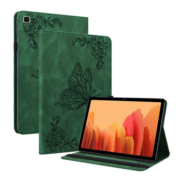 Elehold PU Leather Folio Case for Samsung Galaxy Tab A7 10.4 SM-T500/T505/T507,Embossed Butterfly Leather Ultra Slim Kickstand Case with Auto Wake/Sleep Card Slots Pencil Holder Case,Green