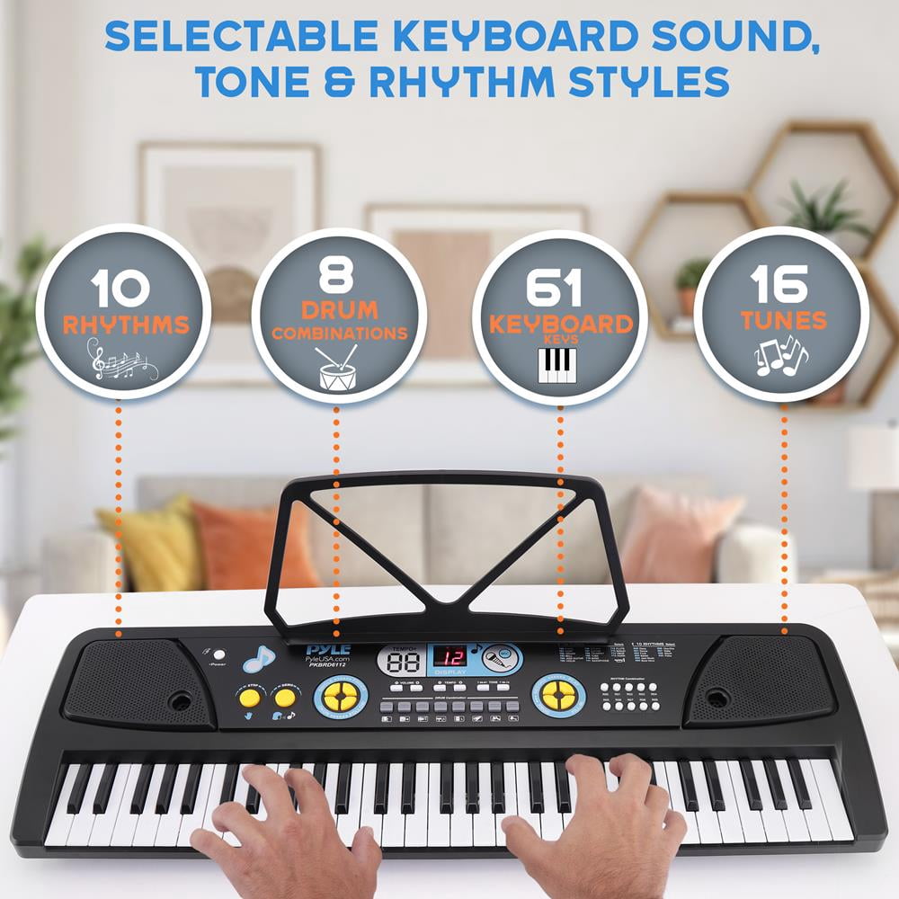 Digital Musical Karaoke Keyboard - Portable Electronic Piano Keyboard with Built-in Rechargeable Battery & Wired Microphone (61 Keys)