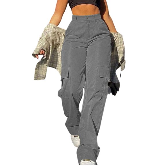BRDFRL Cargo Pants Tactical Hiking Pants for Women Stretchy Waist Gray L