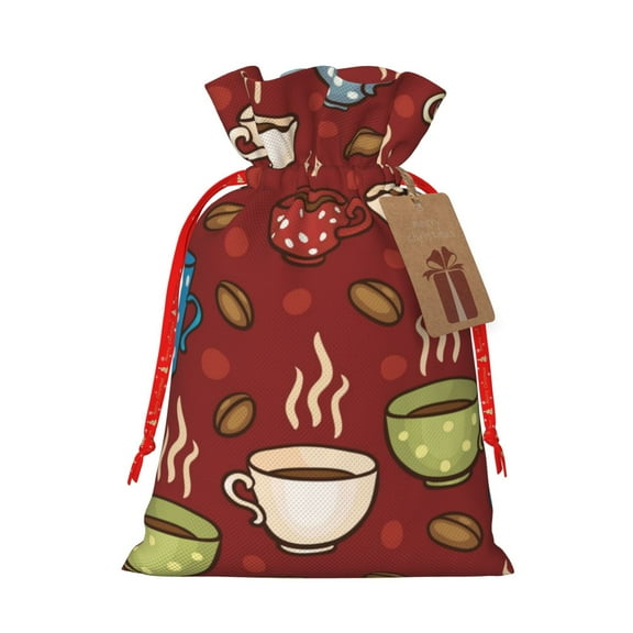 Naloa Coffee Cups Drawstring Christmas Bags, 3D Xmas Gift Bags, Christmas Wrapping Bags, Xmas Goodie Bags, Treat Pouch Bags, Party Favor Bags-Small