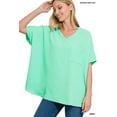 thumbnail image 2 of Zenana Women & Plus V Neck Woven Airflow Dolman Short Sleeve Blouse Top with Front Pocket, 2 of 4