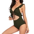thumbnail image 2 of Bikini de Corte Alto de Mujer Bikinis sin Espalda Ajustables de Color Sólido, Traje de Baño Sexy Frenum Flounce con Almohadilla de Pecho, 2 of 9